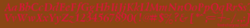 LazurskyBoldItalic-Schriftart – Rote Schriften auf braunem Hintergrund