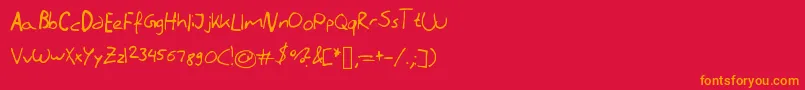 フォントLiterallyhandwriting – 赤い背景にオレンジの文字