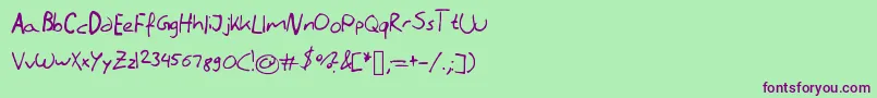 フォントLiterallyhandwriting – 緑の背景に紫のフォント