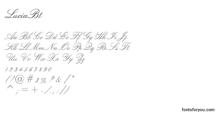 Czcionka LuciaBt – alfabet, cyfry, specjalne znaki