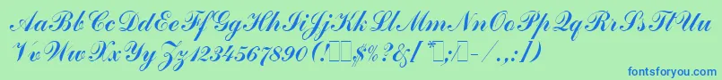 CommercialScriptLetPlain.1.0 Font – Blue Fonts on Green Background