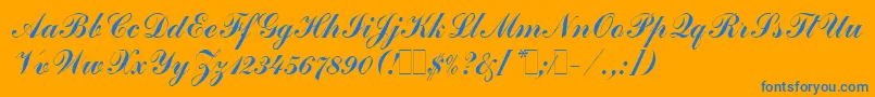 CommercialScriptLetPlain.1.0 Font – Blue Fonts on Orange Background