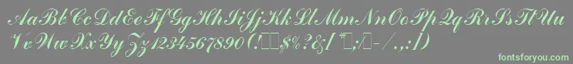 Saiba mais sobre a fonte CommercialScriptLetPlain.1.0 Fonte CommercialScriptLetPlain.1.0 – fontes verdes em um fundo cinza