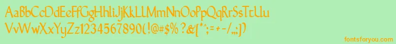 GunthernarrowRegular-Schriftart – Orangefarbene Schriften auf grünem Hintergrund