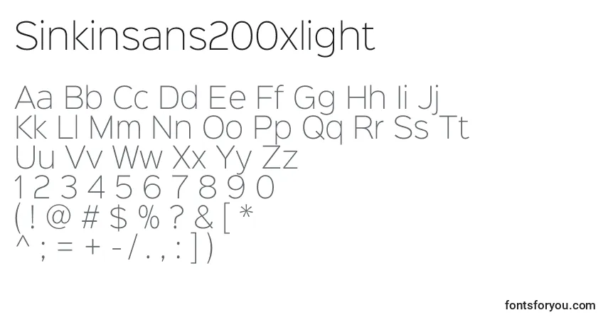 Sinkinsans200xlightフォント–アルファベット、数字、特殊文字