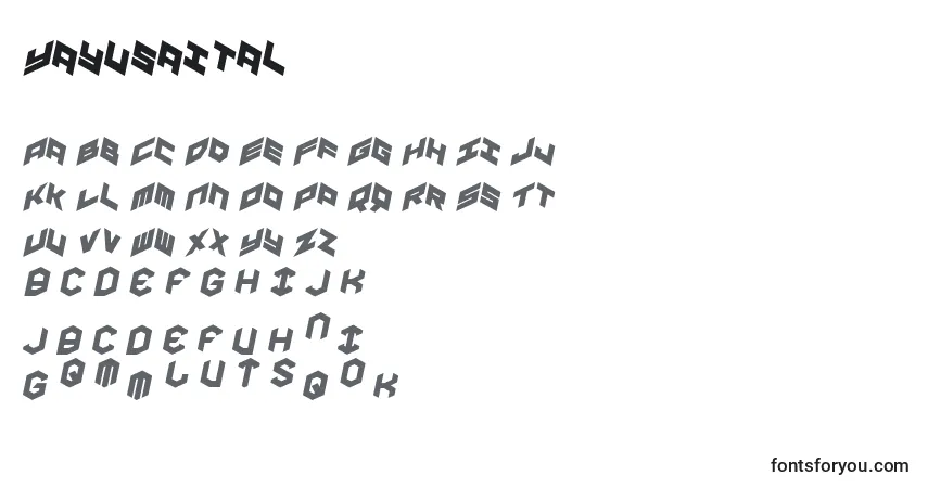 Schriftart Yayusaital – Alphabet, Zahlen, spezielle Symbole