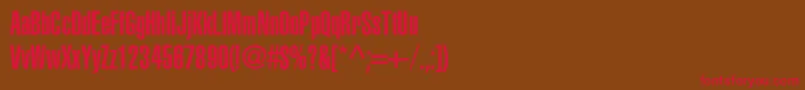 フォントAglettericaultracompressedc – 赤い文字が茶色の背景にあります。