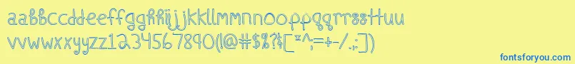 フォントShipsInTheNightOutline – 青い文字が黄色の背景にあります。