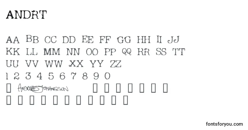 Шрифт Andrt – алфавит, цифры, специальные символы
