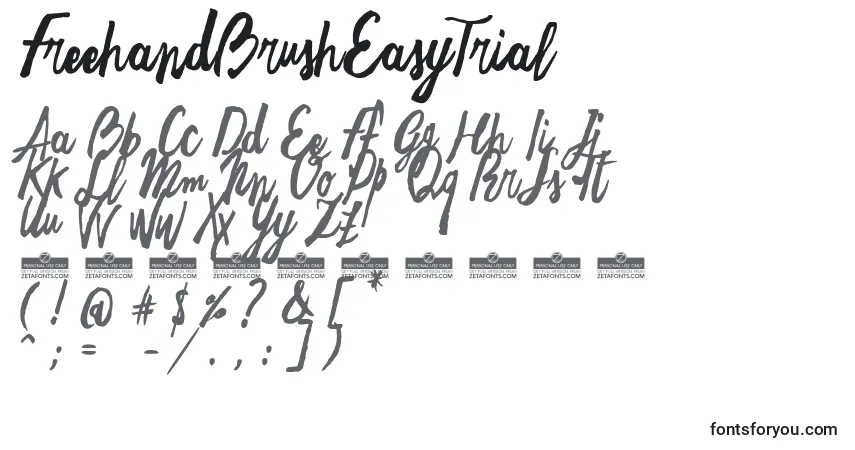 A fonte FreehandBrushEasyTrial – alfabeto, números, caracteres especiais