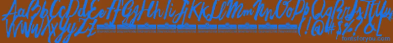 FreehandBrushEasyTrial-Schriftart – Blaue Schriften auf braunem Hintergrund
