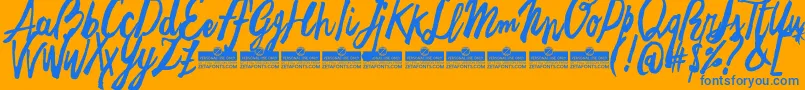 FreehandBrushEasyTrial-Schriftart – Blaue Schriften auf orangefarbenem Hintergrund