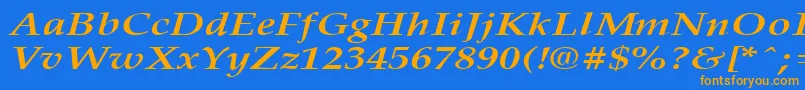 PalisadebroadBoldItalic-Schriftart – Orangefarbene Schriften auf blauem Hintergrund