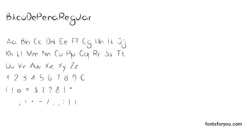 BicoDePenaRegular Font – alphabet, numbers, special characters