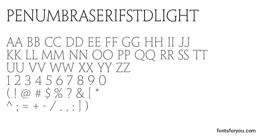 Czcionka PenumbraserifstdLight – alfabet, cyfry, specjalne znaki