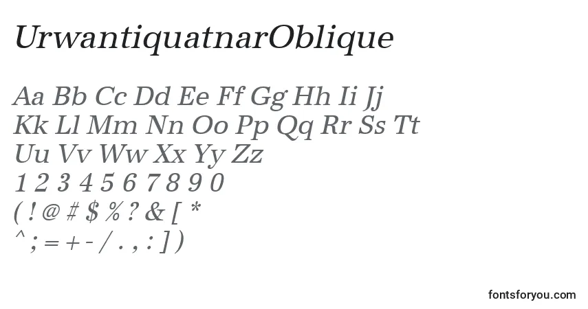 characters of urwantiquatnaroblique font, letter of urwantiquatnaroblique font, alphabet of  urwantiquatnaroblique font