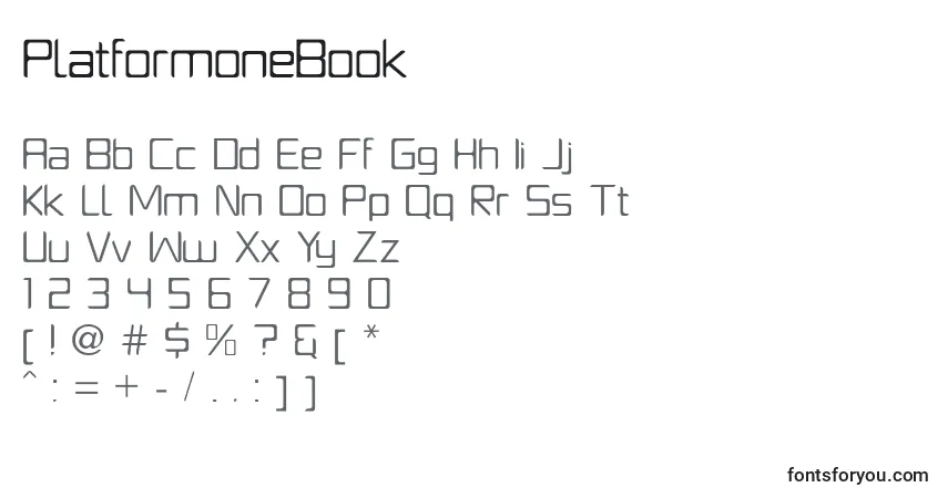 A fonte PlatformoneBook – alfabeto, números, caracteres especiais