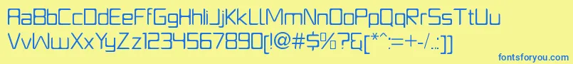 フォントPlatformoneBook – 青い文字が黄色の背景にあります。