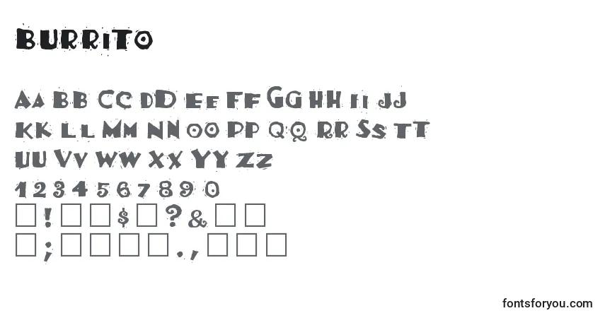Шрифт Burrito – алфавит, цифры, специальные символы