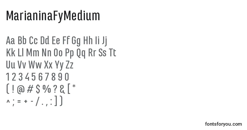 Schriftart MarianinaFyMedium – Alphabet, Zahlen, spezielle Symbole