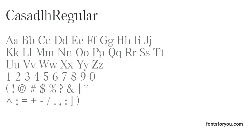 Czcionka CasadlhRegular – alfabet, cyfry, specjalne znaki