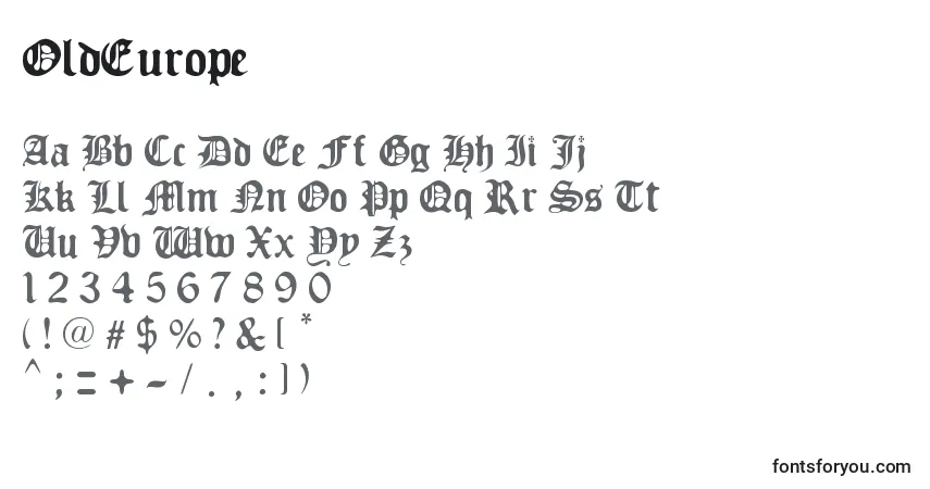 A fonte OldEurope – alfabeto, números, caracteres especiais