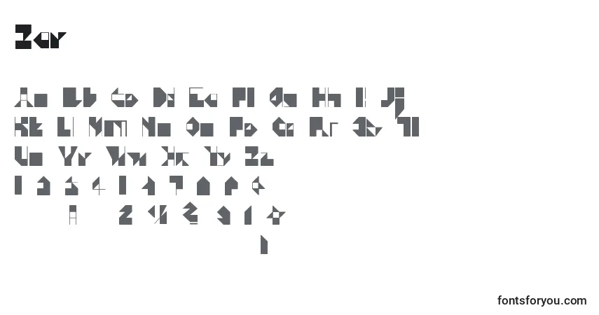 A fonte Zev – alfabeto, números, caracteres especiais