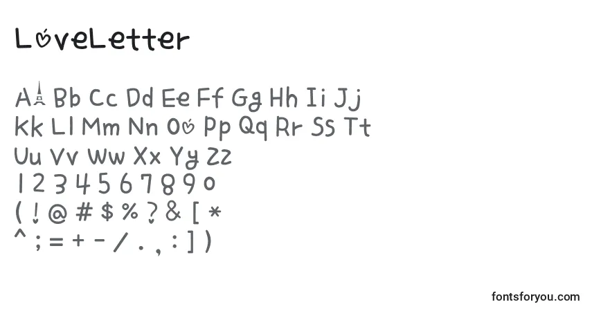Czcionka LoveLetter – alfabet, cyfry, specjalne znaki