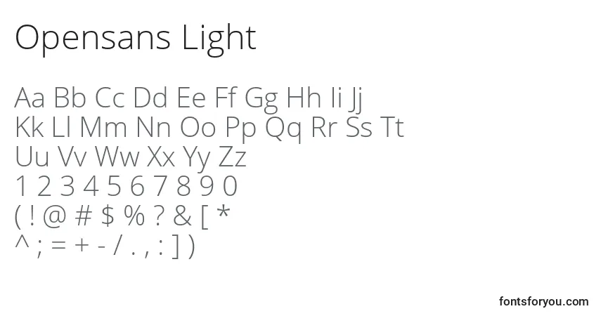 Czcionka Opensans Light – alfabet, cyfry, specjalne znaki