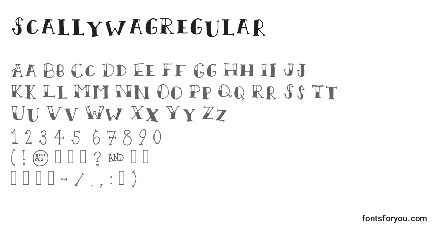Schriftart ScallywagRegular – Alphabet, Zahlen, spezielle Symbole