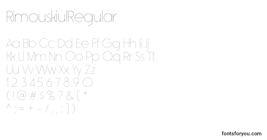 Schriftart RimouskiulRegular – Alphabet, Zahlen, spezielle Symbole