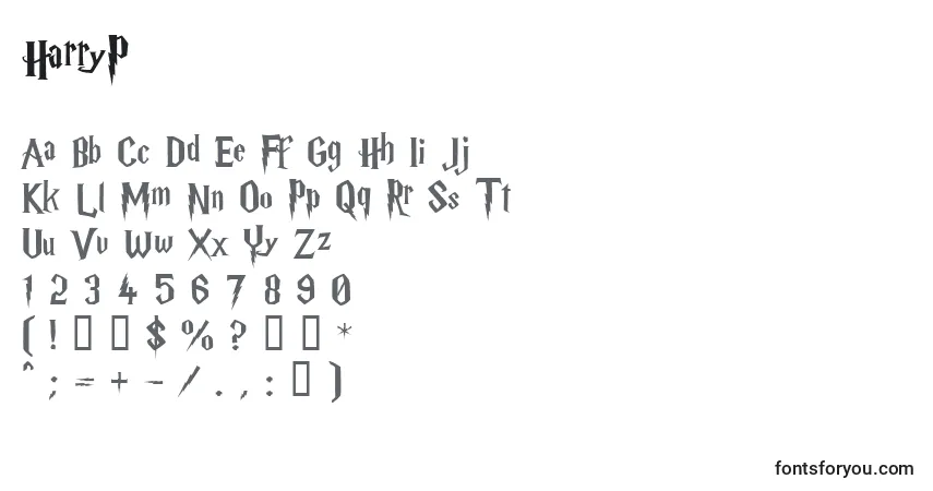 A fonte HarryP – alfabeto, números, caracteres especiais