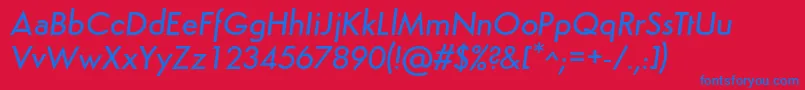 SemplicitaMediumItalic-Schriftart – Blaue Schriften auf rotem Hintergrund