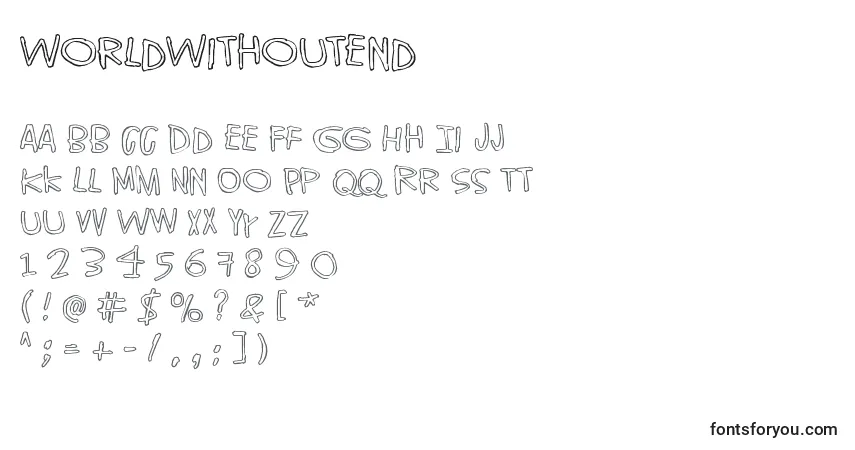 Czcionka WorldWithoutEnd – alfabet, cyfry, specjalne znaki
