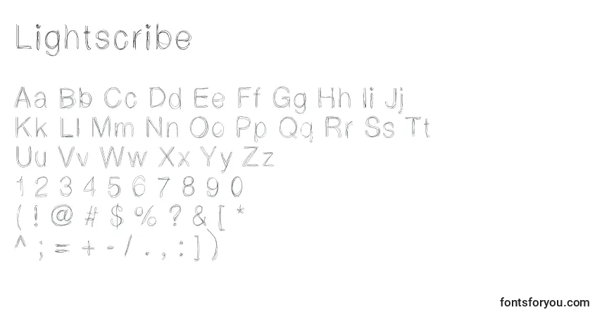 Czcionka Lightscribe – alfabet, cyfry, specjalne znaki