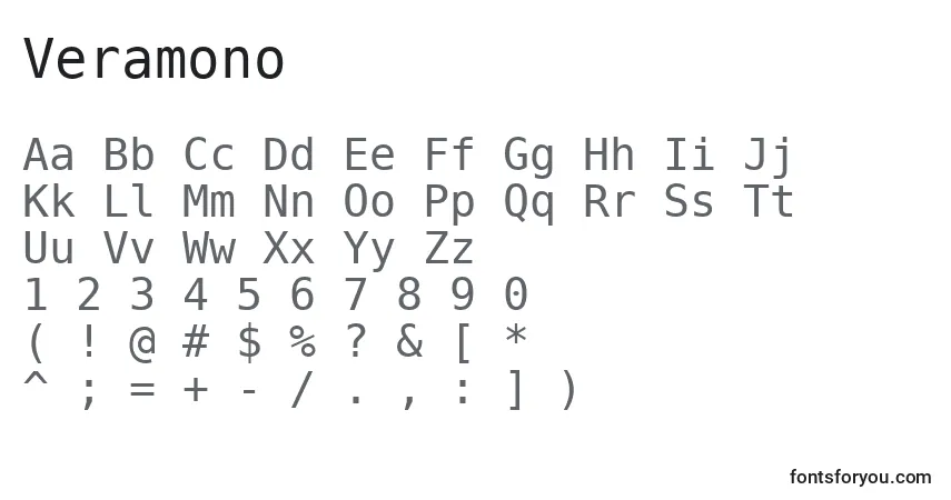 Schriftart Veramono – Alphabet, Zahlen, spezielle Symbole