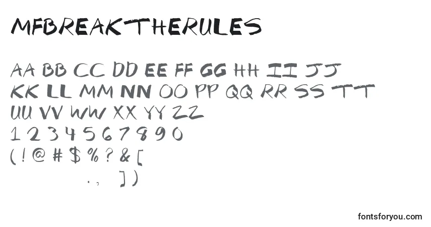 A fonte MfBreakTheRules – alfabeto, números, caracteres especiais