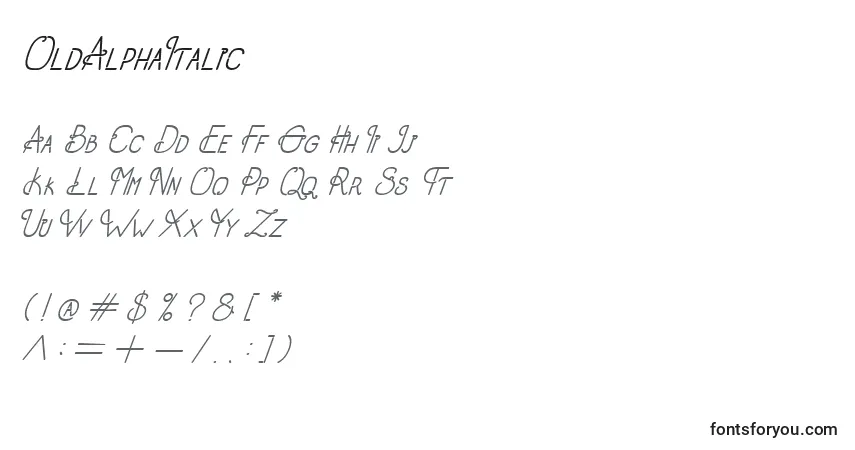 A fonte OldAlphaItalic – alfabeto, números, caracteres especiais