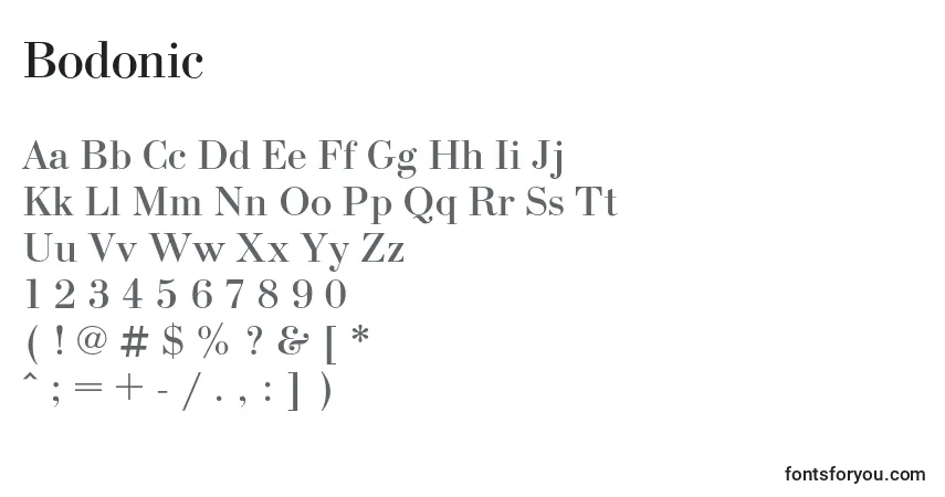 Schriftart Bodonic – Alphabet, Zahlen, spezielle Symbole