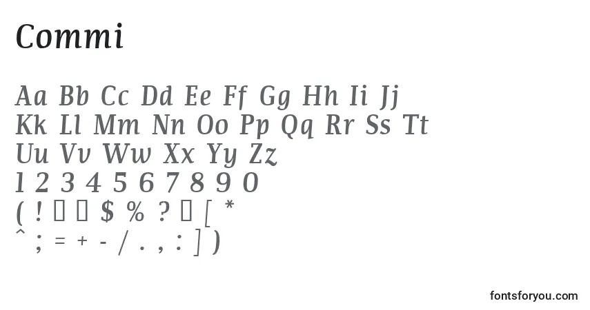 Schriftart Commi – Alphabet, Zahlen, spezielle Symbole
