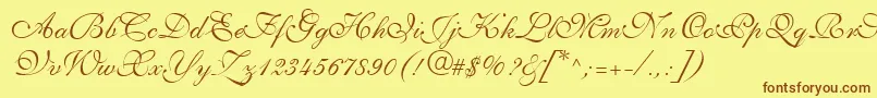 Fonte ShelleyLtVolanteScript – fontes marrons em um fundo amarelo