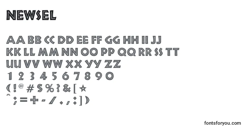 Schriftart Newsel – Alphabet, Zahlen, spezielle Symbole