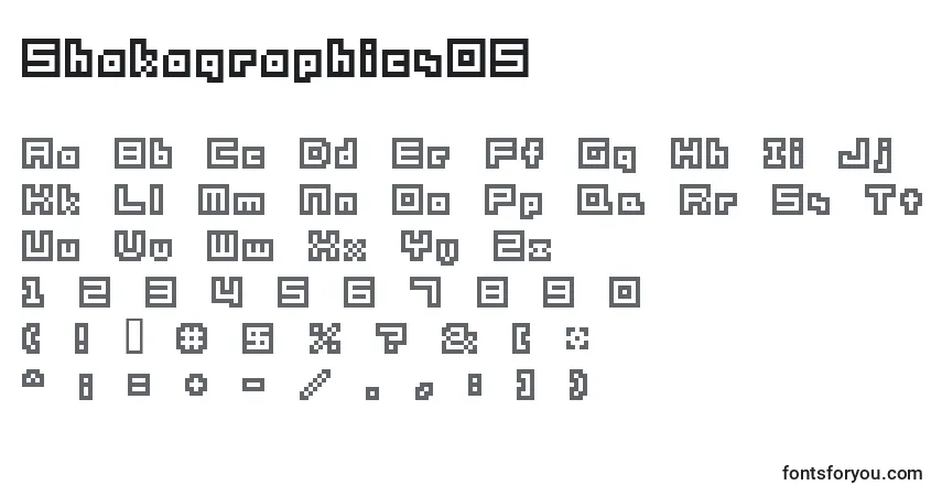 Czcionka Shakagraphics05 – alfabet, cyfry, specjalne znaki