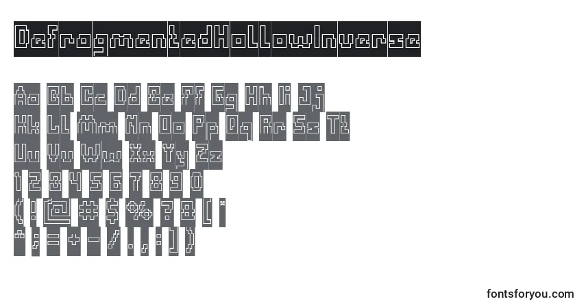 Czcionka DefragmentedHollowInverse – alfabet, cyfry, specjalne znaki