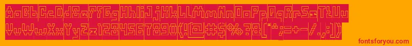 DefragmentedHollowInverse Font – Red Fonts on Orange Background