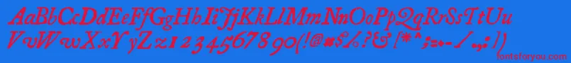 フォントEssays1743Italic – 赤い文字の青い背景