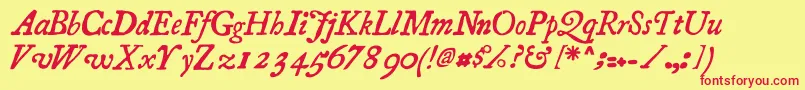 Essays1743Italic Font – Red Fonts on Yellow Background