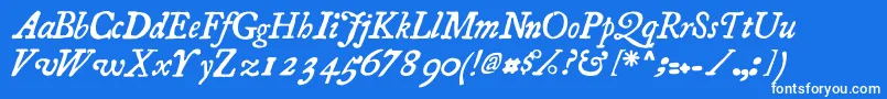 Czcionka Essays1743Italic – białe czcionki na niebieskim tle