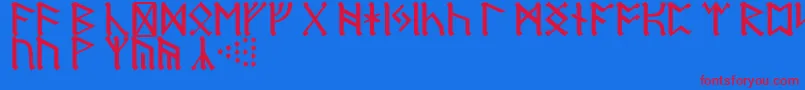 DwarfRunes-Schriftart – Rote Schriften auf blauem Hintergrund