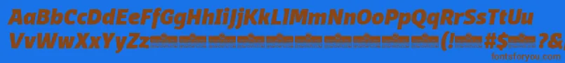 DomotikaHeavyItalicTrial-Schriftart – Braune Schriften auf blauem Hintergrund
